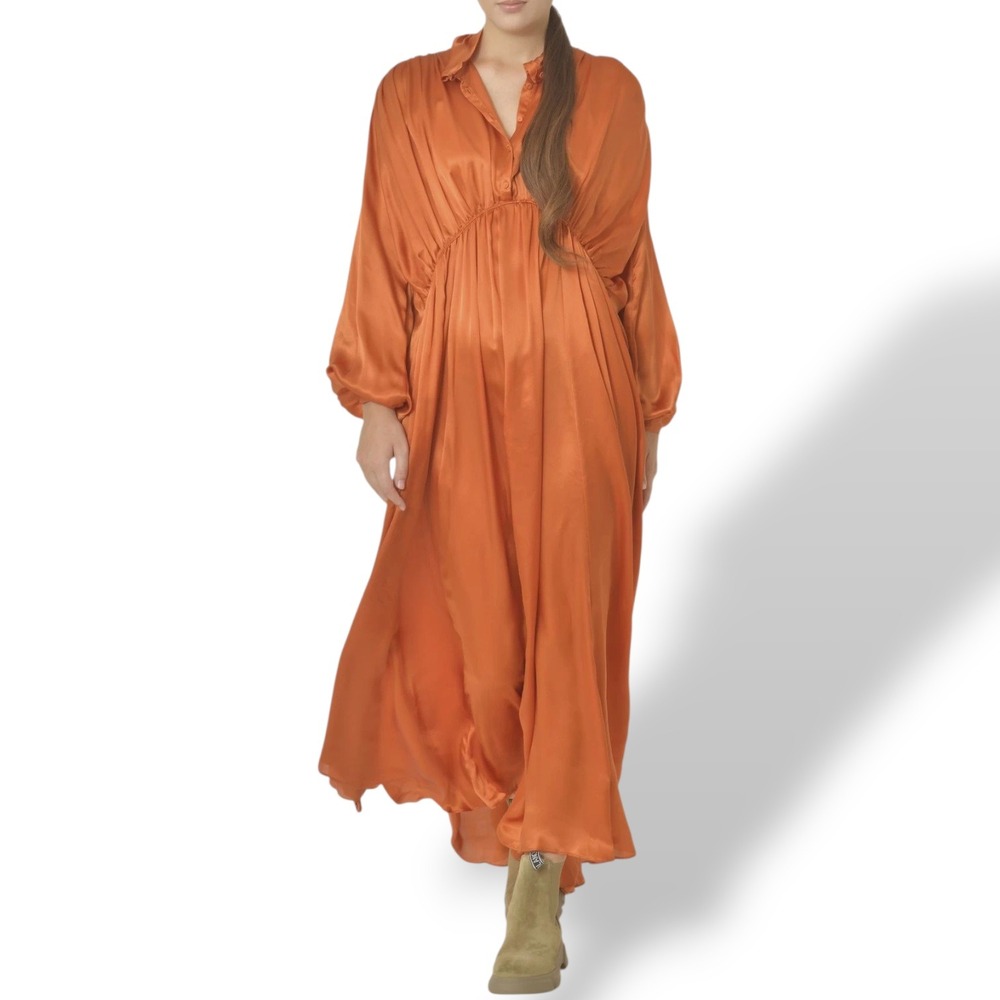 forte_forte Silk Gown‎ Womens 2 Orange Balloon Sleeve Luxury Maxi Dress Boho
